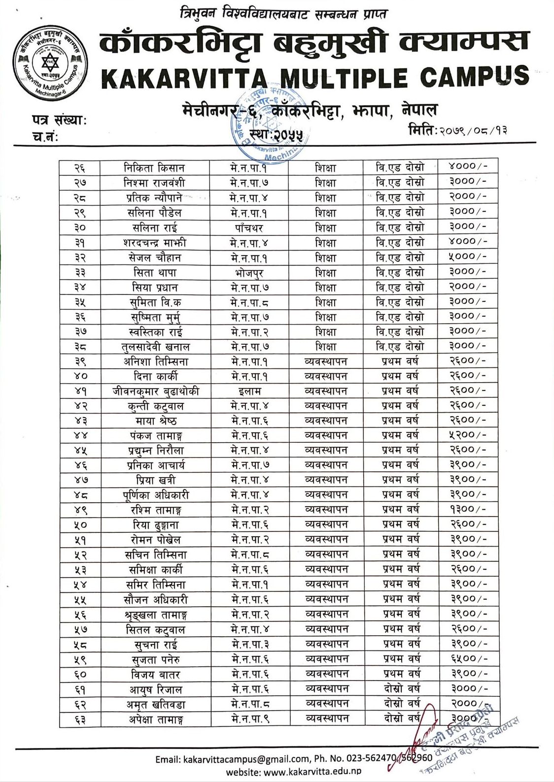 Scholarship-Result-2079-1st-2nd-Year-3-Kakarvitta Multiple Campus