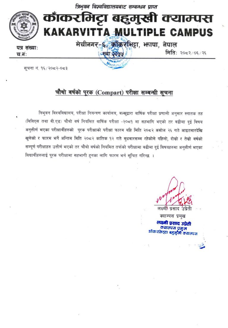 Urgent Notice: Examination Form Fill-up for BBS & B.Ed. 4th Year Supplementary (Compart) Exams 2081