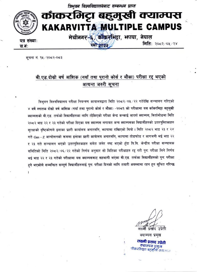 Urgent Notice: Cancellation and Re-examination of B.Ed. 2nd Year Partial Exams