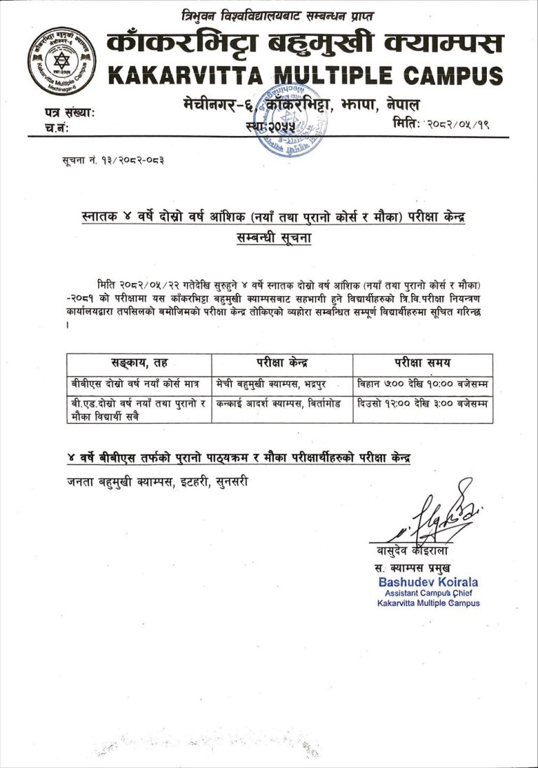 Examination Center for 4-Year Bachelor 2nd Year Partial Exams
